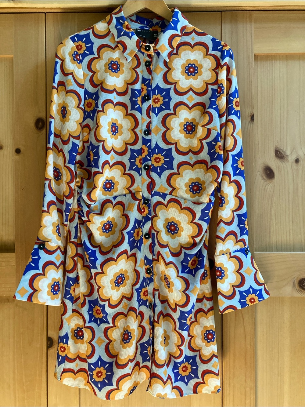 ASOS Design Vintage70’s-Inspired Blue & Orange Floral Dress